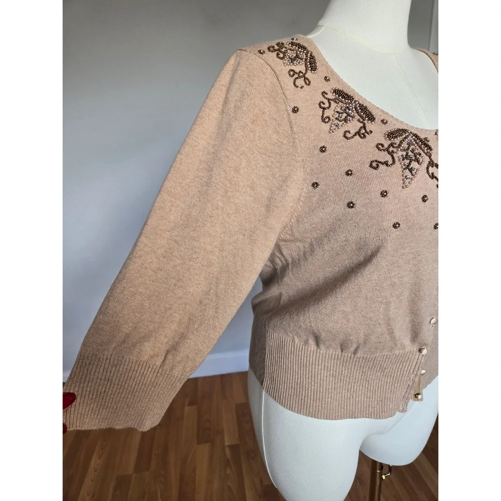 Sigrid Olsen Silk Cashmere Beaded Cardigan XL Romantic Coquette Quiet Luxury